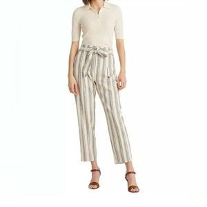 Lauren Ralph Lauren Women's Pin Stripe Crop Linen Blend Pants Sz 10P
